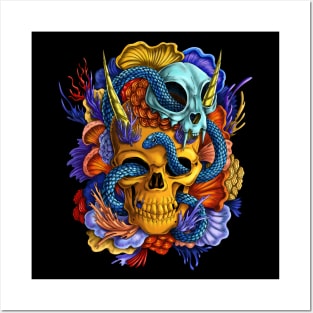 Tequilas Revenge: Gold Skull with Coral and snake Posters and Art